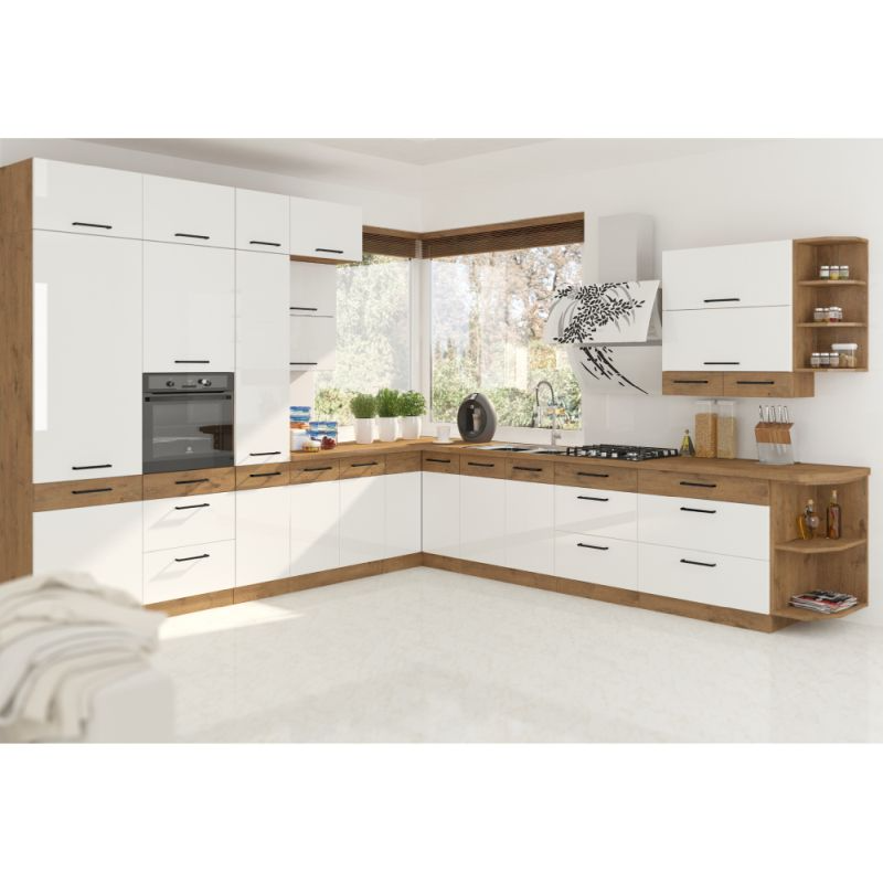 Spodná skrinka, biely vysoký lesk/dub lancelot, 80 D 2F BB, 2x dvierka