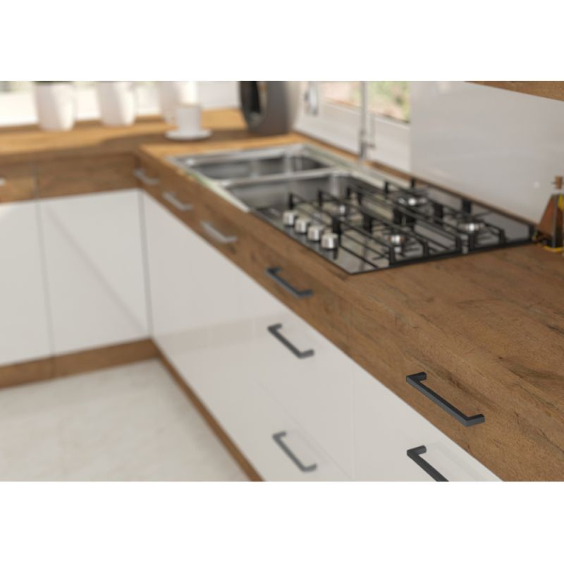 Spodná skrinka rohová, biely vysoký lesk/dub lancelot, DN 1F BB, 1x dvierka