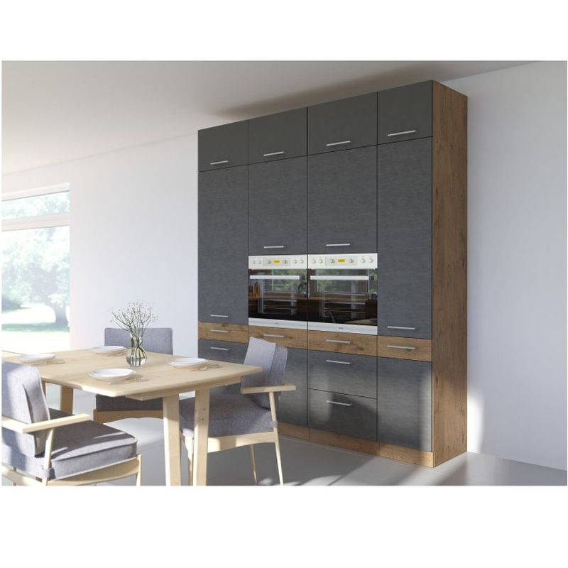 Vysoká skrinka, sivá matná/dub lancelot, 60 DPS-210 3S 1F, 1x dvierka a 3x zásuvka