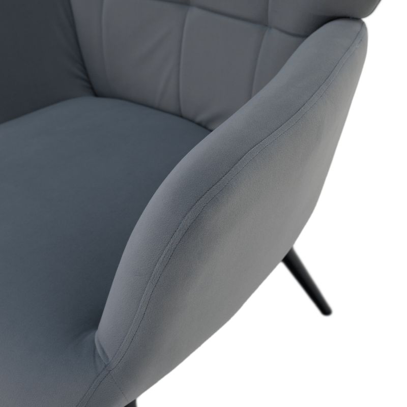 Luxusné kreslo s podnožou, sivá Velvet látka a čierne nohy