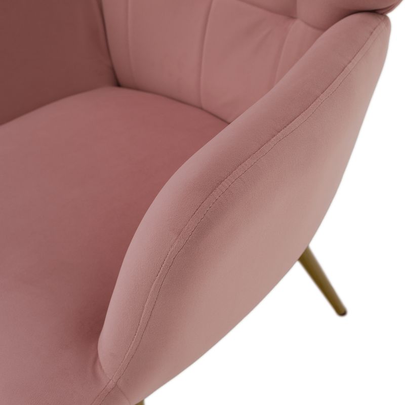 Luxusné kreslo s podnožou, ružová Velvet látka a nohy vo farbe dub