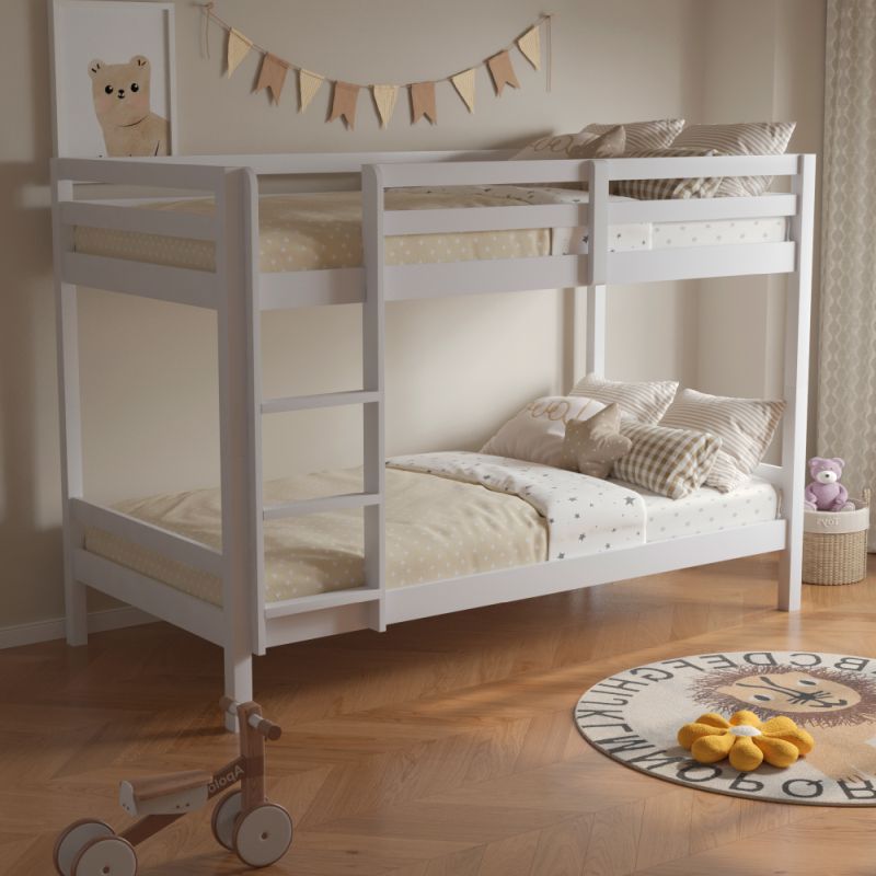 Neprehliadnuteľná poschodová posteľ , 90x200, masívne drevo, biela