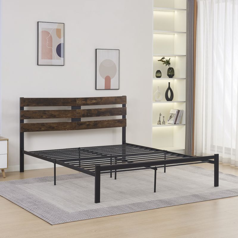 Manželská posteľ s roštom, dub rustikal-kov, 160x200