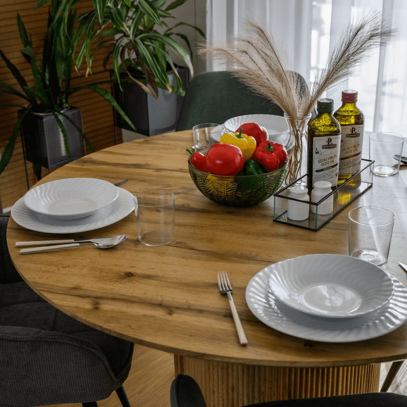 Jedálenský stôl, MDF dub, priemer 120 cm