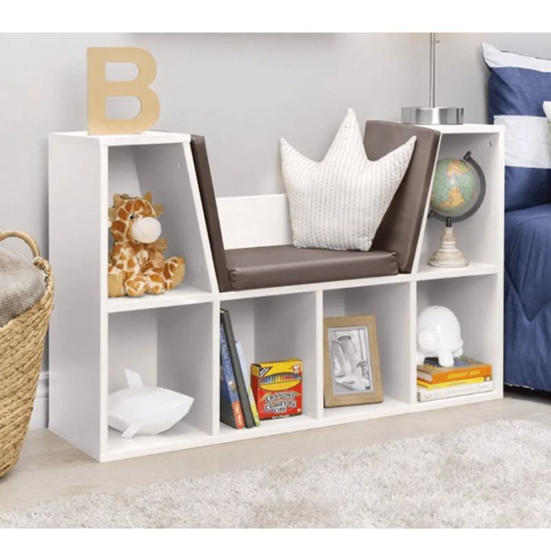 Detská knižnica s miestom na sedenie, biela-sivá