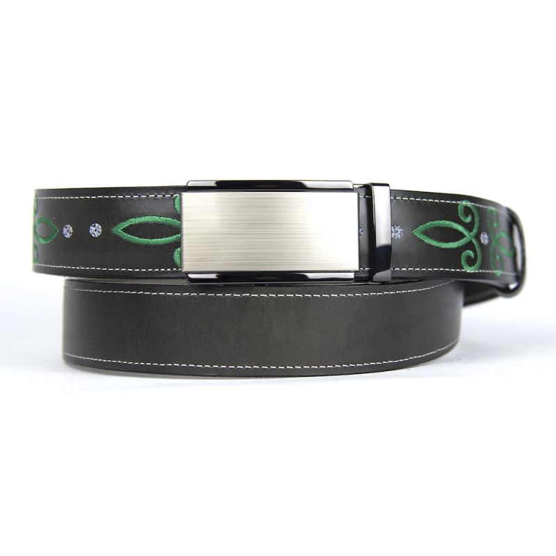 Kožený opasok s výšivkou, automatická pracka, 147cm, Limitovaná edícia 03