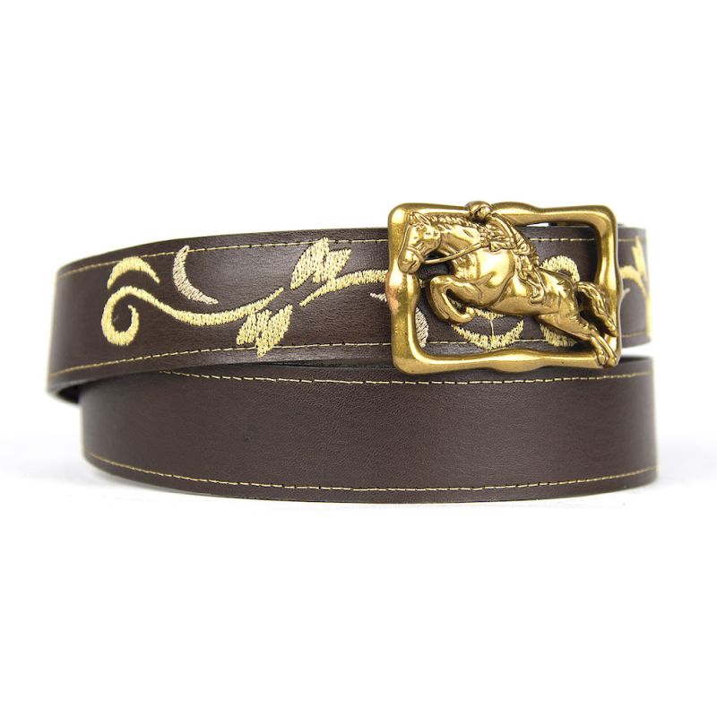 Kožený opasok s výšivkou, automatická pracka, 128cm, Limitovaná edícia 04