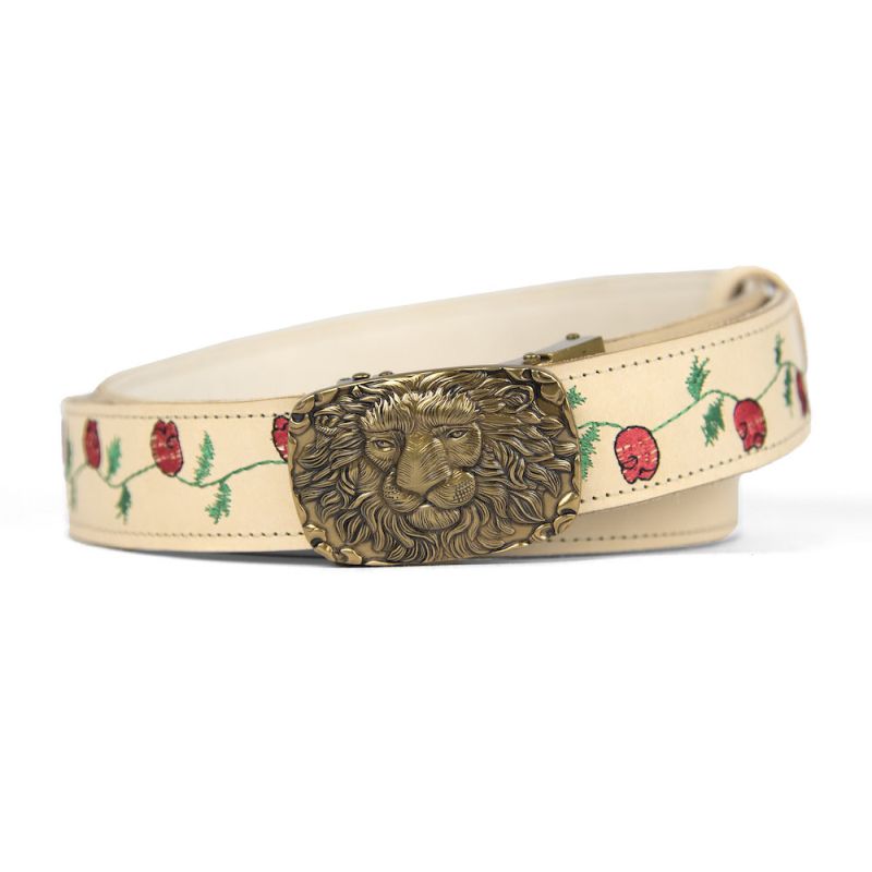 Kožený opasok s výšivkou, automatická pracka, 131cm, Limitovaná edícia 16