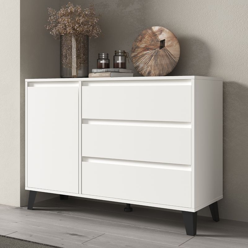 Komoda 1D3S, 3x šuplík 1x dvierka, biela