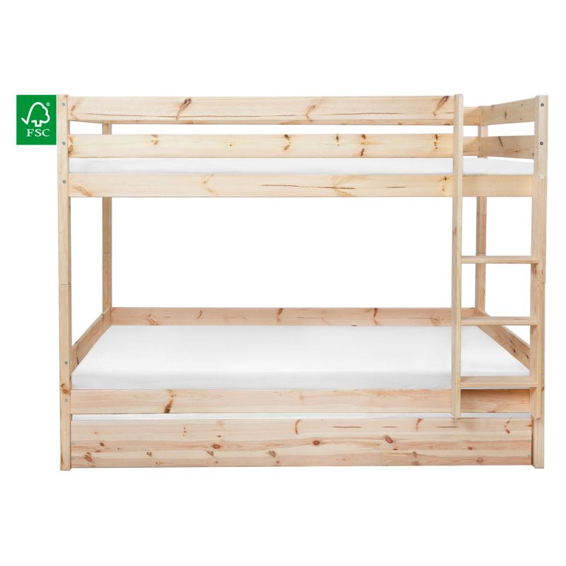 Poschodová posteľ so zábranou 90x200, masív-smrek