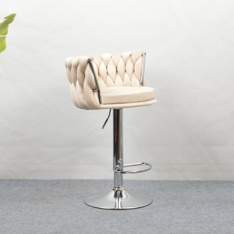 Dizajnová barová stolička, béžová Velvet látka-chróm