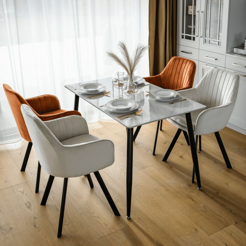 Jedálenský stôl, biely mramor-čierna, 121x71