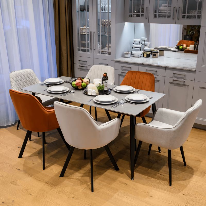 Jedálenský stôl, sivý mramor-čierna, 160x80