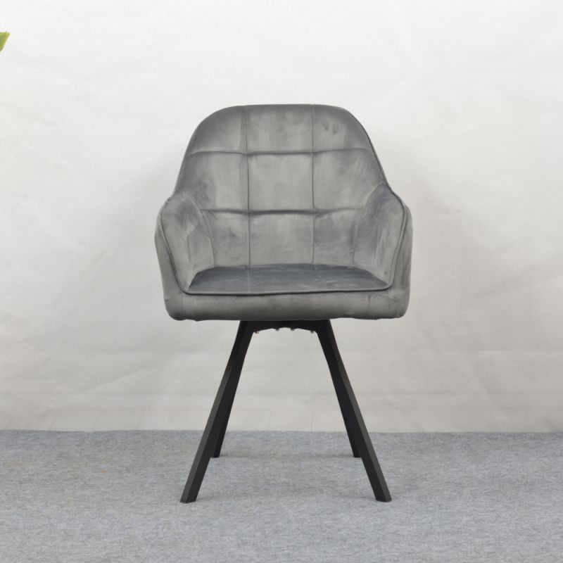 Pohodlné otočné prešívané jedálenské kreslo, tmavosivá Velvet látka