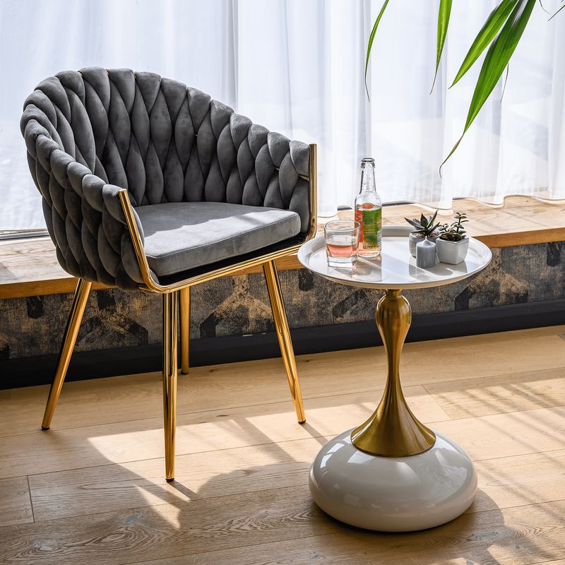 Štýlový príručný stolík, biela Ivory-zlatá