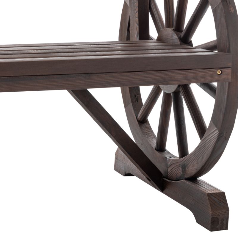 Záhradná drevená lavička s opierkami v tvare kolesa 142 cm, hnedá