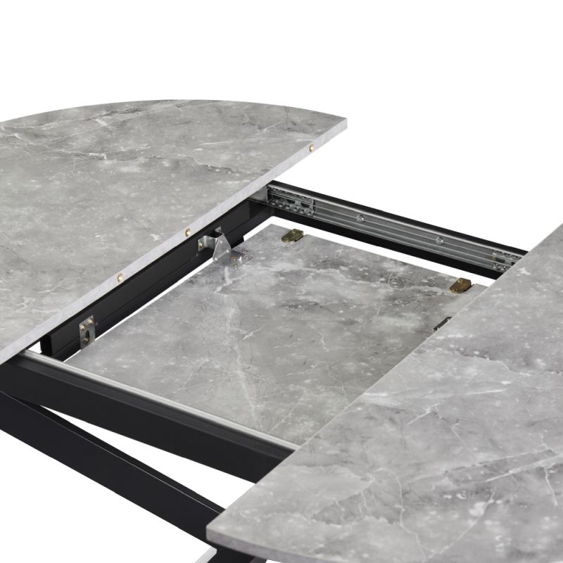 Okrúhly jedálenský rozkladací stôl, betón-čierna, 100-140 cm