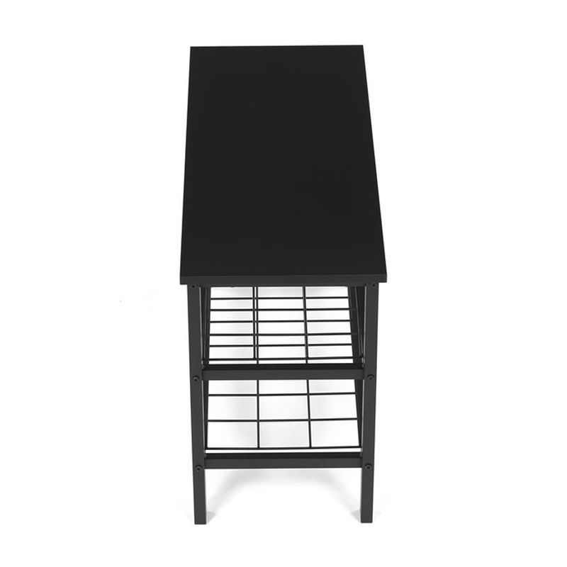 Štýlový botník s lavicou, 2 police, poťah čierna ekokoža, kov - čierny matný lak