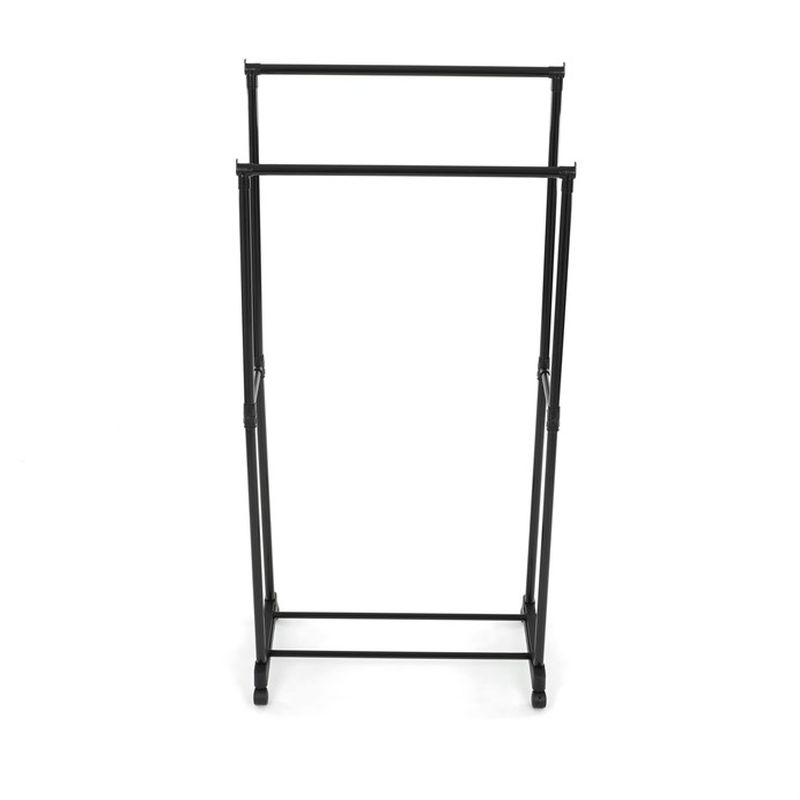 Stojan na šaty čierny, dvojramenný s odkladačom na topánky