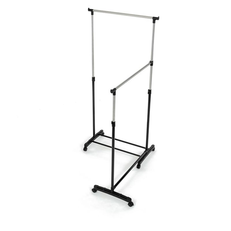 Stojan na šaty čierny, dvojramenný s kolieskami