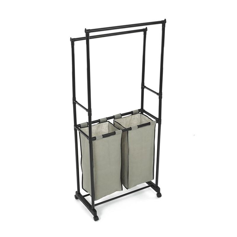 Stojan na šaty čierny, dvojramenný s košom