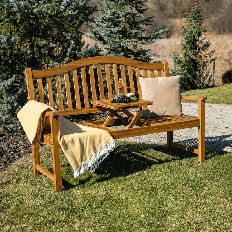 Záhradná lavička s výsuvným stolíkom, akáciové drevo