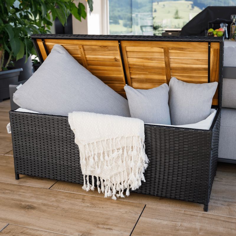 Multifunkčný záhradný úložný box-lavica, čierna-prírodná-krémová