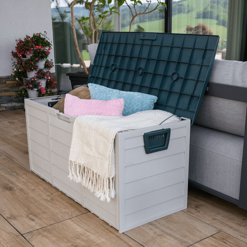 Záhradný úložný box z plastu, sivá-zelená