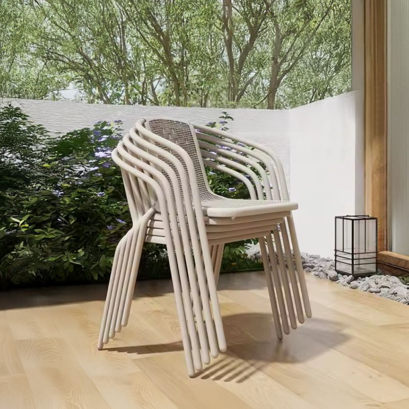 Záhradná stohovateľná stolička, oceľ-plast, champagne