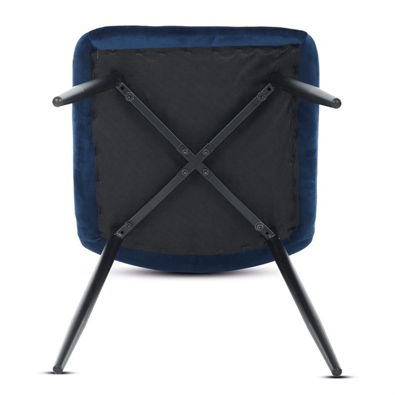 Jedálenská minimalistická stolička v industriálnom štýle, modrá zamatová látka