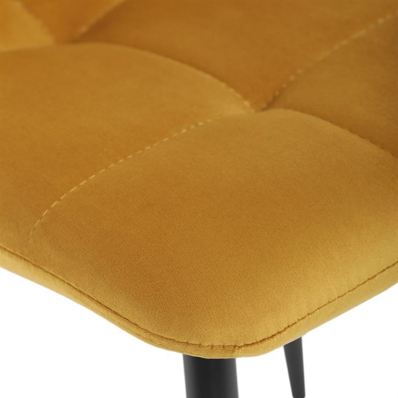 Jedálenská minimalistická stolička v industriálnom štýle, žltá zamatová látka