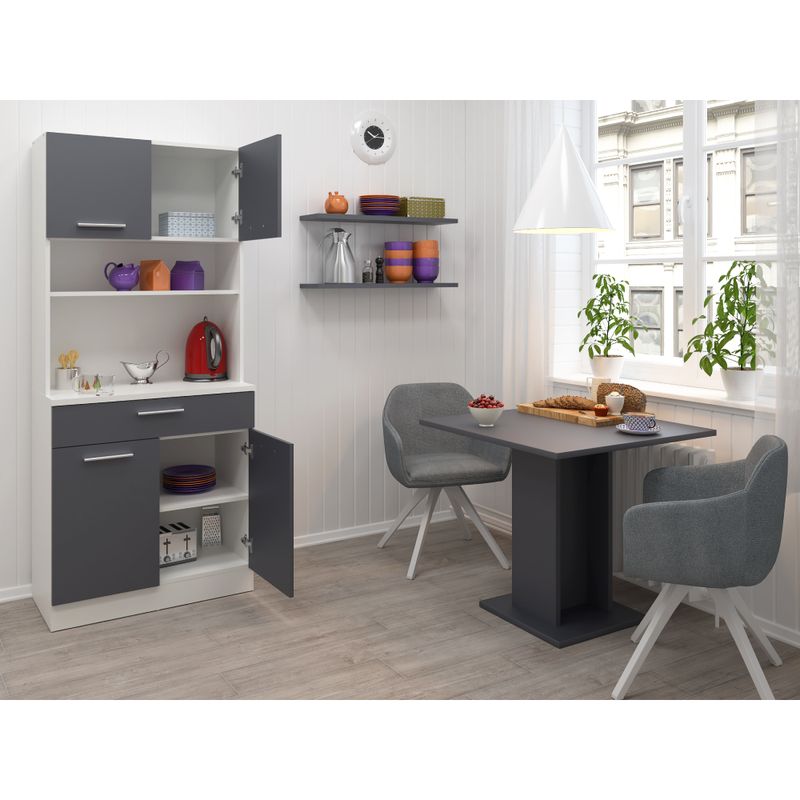 Štvordverový kredenec, biela-grafit