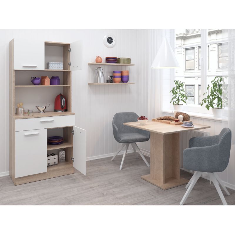 Štvordverový kredenec, dub sonoma-biela