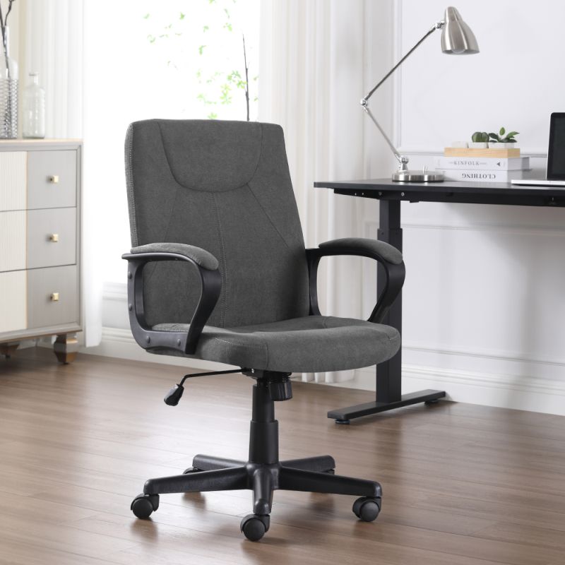 Komfortné kancelárske kreslo, tmavosivá látka-čierny plast