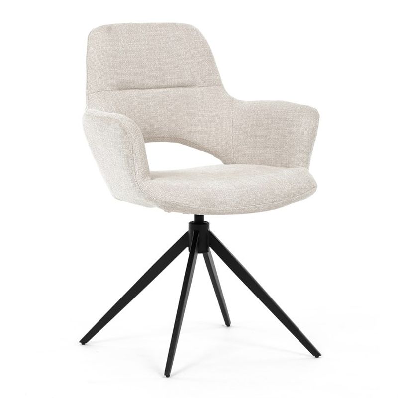 Elegantná jedálenská stolička v krémovej farbe, čierny kov