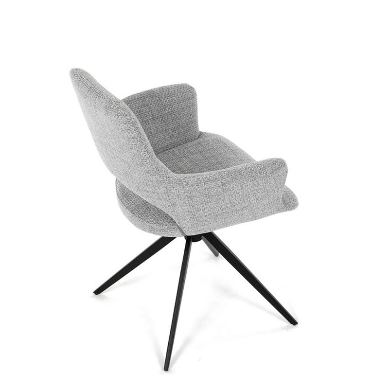 Elegantná jedálenská stolička v sivej farbe, čierny kov