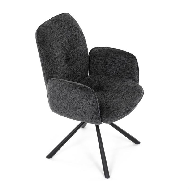 Elegantná jedálenská stolička, antracitová hladká látka, čierny kov