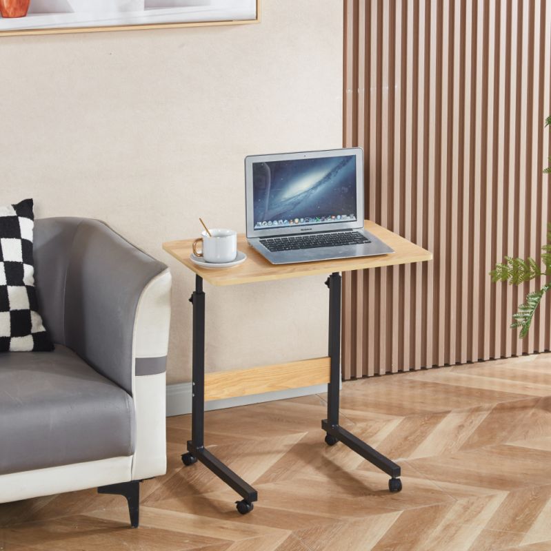 Nastaviteľný PC stôl s kolieskami, dub-čierna