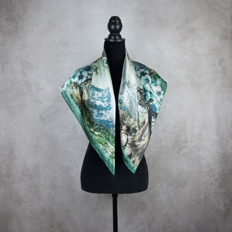 Módna hodvábna šatka VYSOKÉ TATRY - MÄTOVÉ, 90 x 90cm