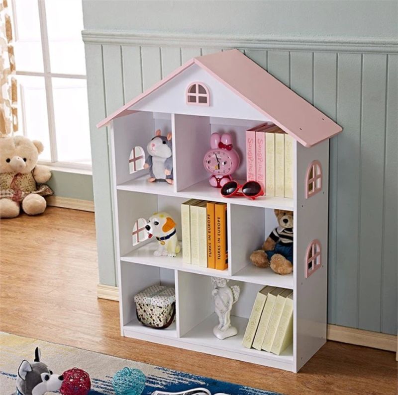 Detská knižnica v tvare domčeka, biela-ružová