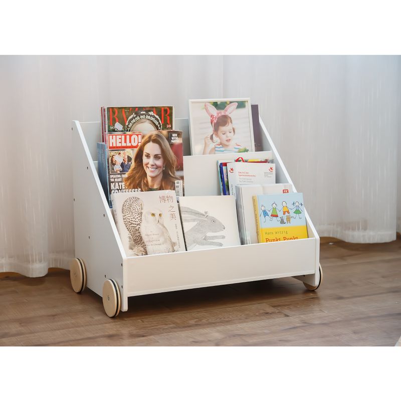 Detská knižnica s kolieskami, biela