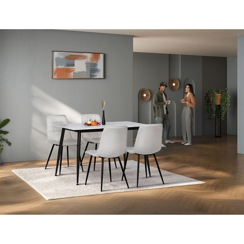 Jedálenský set 1+4, 130x80, keramická doska-biely mramor, stoličky biele
