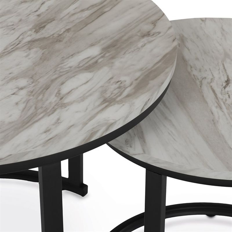 Stôl konferenčný okrúhly, set 2 ks, MDF doska, dekor biely mramor