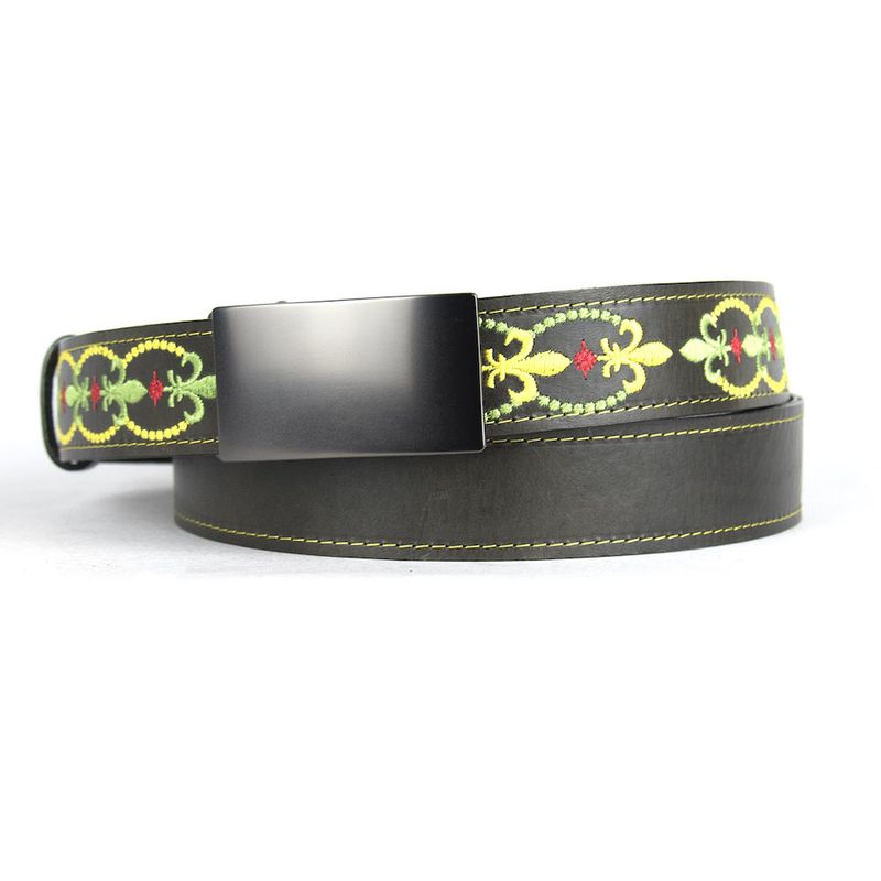 Limitovaný kožený opasok s výšivkou a brzdovou prackou, 151 cm, typ14