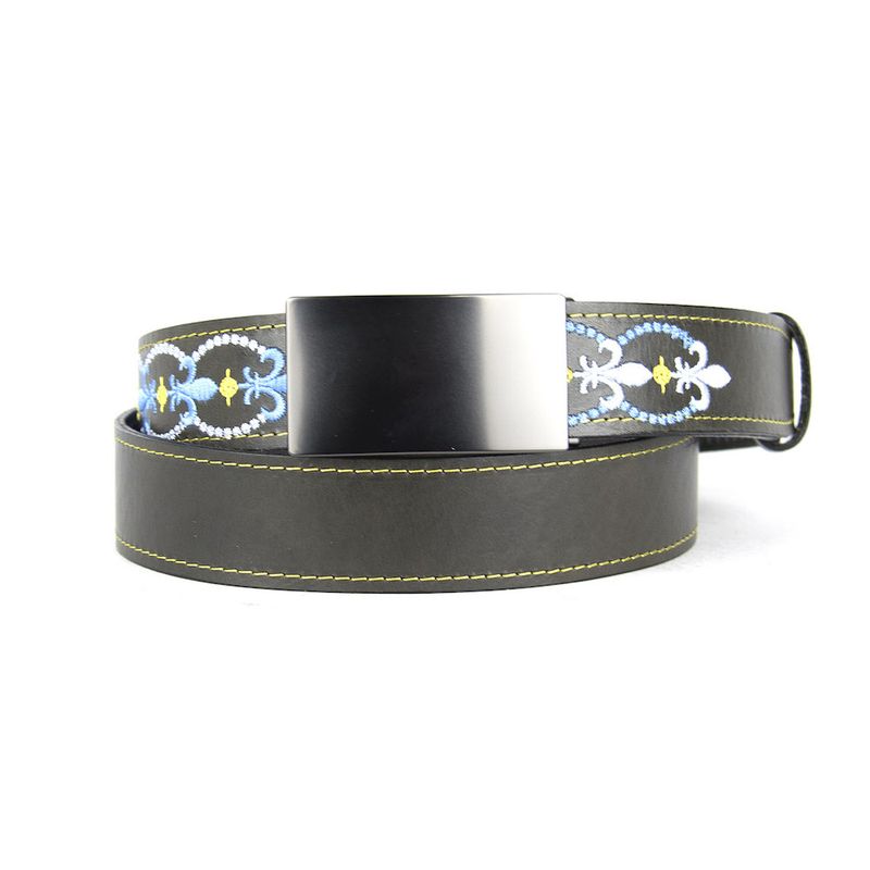 Limitovaný kožený opasok s výšivkou a brzdovou prackou, 130 cm, typ11