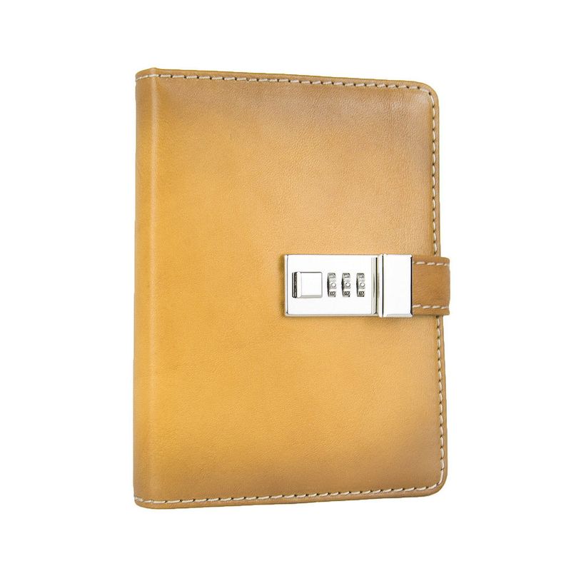 Kožený zápisník MIDDLE so zámkom, svetlo žltý, ručne tieňovaný