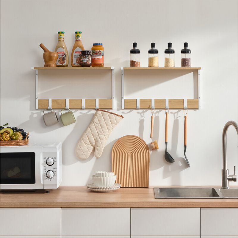 Set nástenných poličiek DUB-BIELA s kovovými háčikmi