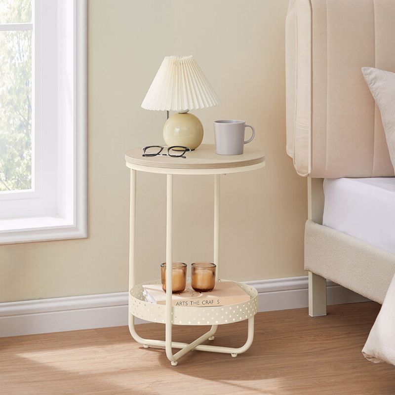 Okrúhly odkladací stolík DUB BIELENÝ-BÉŽOVÁ