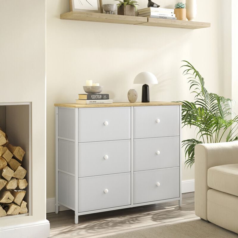 Komoda so 6 látkovými zásuvkami, biela-buk