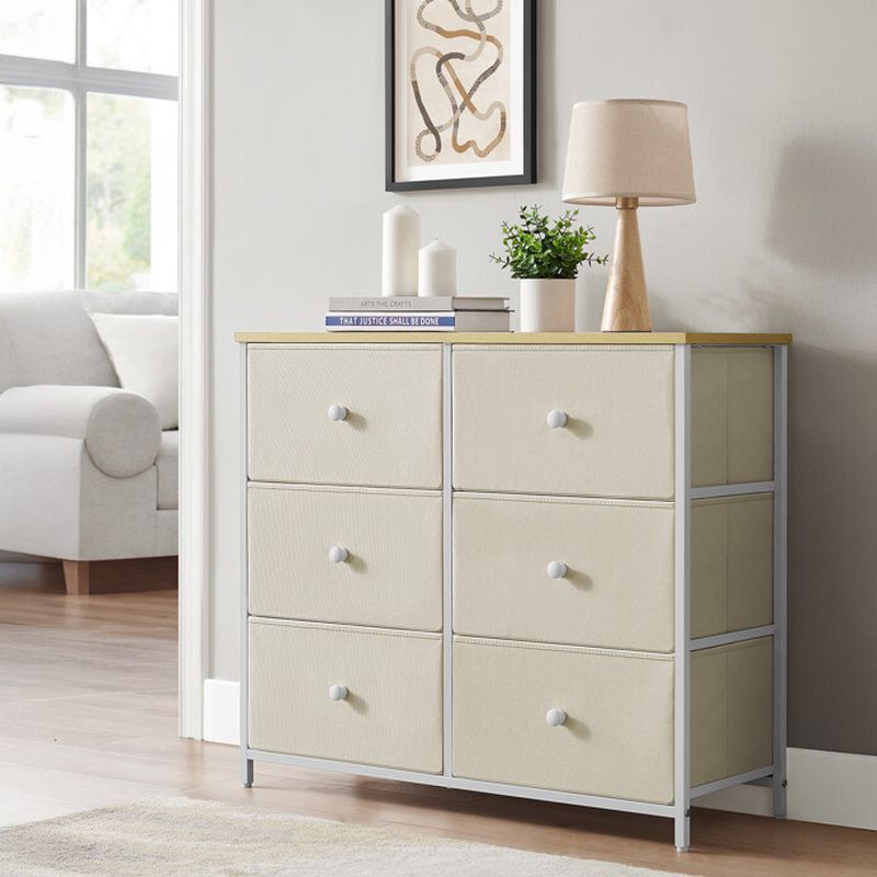 Komoda s 6 látkovými zásuvkami, bežová-buk